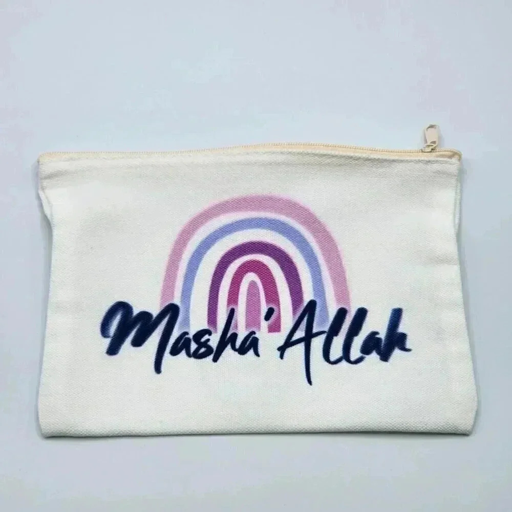 Mashallah Canvas Zipper Pencil Bag Makeup Bag Pouch Bag Handmade NWT